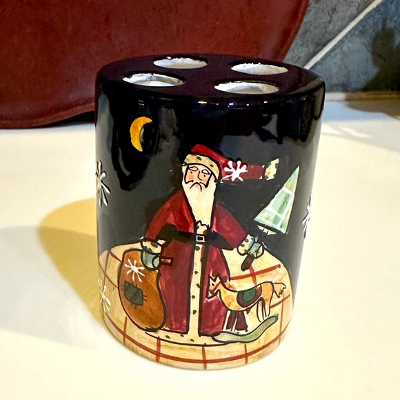 NEW VTG RARE CIC CERAMIC SANTA CLAUS TOOTHBRUSH HOLDER BLACK RED CERTIFIED INTER - Picture 8 of 8